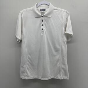 Bermuda Sands Golf Polo Womens Large Bright‎ White Ribbed Fitted Outdoors Sporty